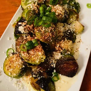 a plate of brussels sprouts