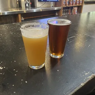 A tropical IPA and a red ale.
