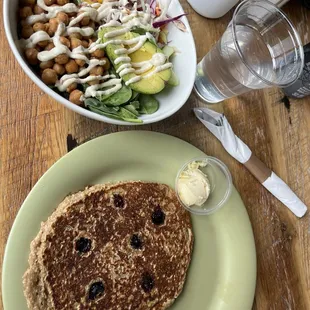 Buddha Salad &amp; side of Whole Oat Griddlecake w/ blueberries added