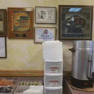 a coffee maker and containers