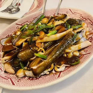 Razor clams with black bean sauce.