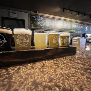 a row of beer glasses