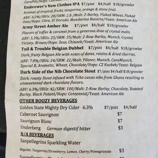 Beer menu