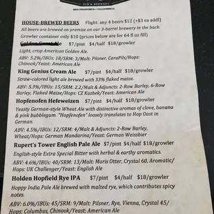 Beer menu