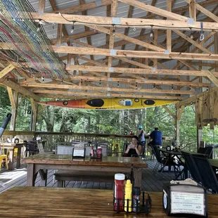 the inside of a wooden structure