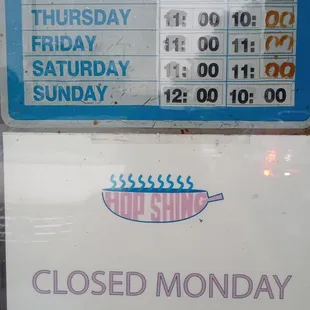 Business Hours. Closed Mondays.