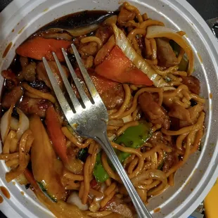 My house lo mein thrown in with my chicken teriyaki