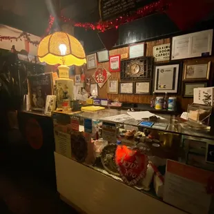 a counter with a variety of items