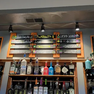 a variety of liquors on shelves