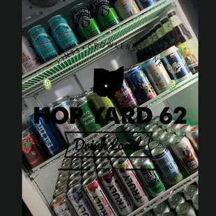 a fridge full of cans of beer