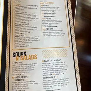 a menu for soups and salads