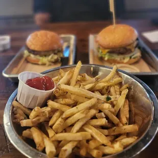 Hamburger and truffle fries!