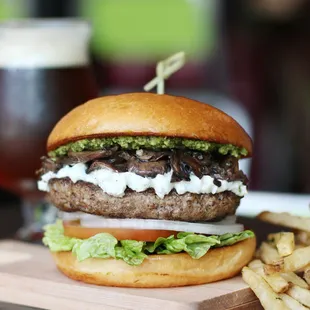 a burger and fries