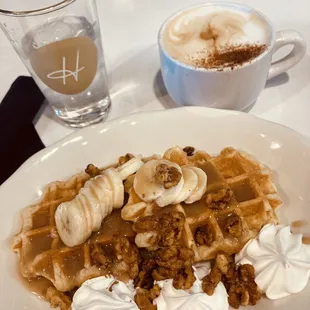 Banana Churro Waffle with Horchata Cafe