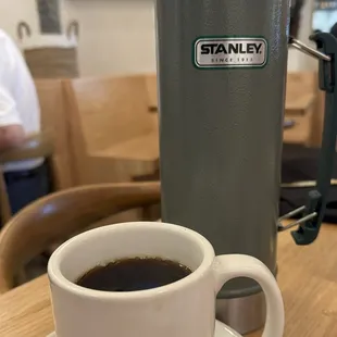 Coffee in a thermos. Good coffee, unnecessarily trendy delivery. But it was good coffee.