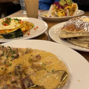 Pork Belly &amp; Biscuit Pillow Pancakes - V Bacon Tacos - DF Stuffed Poblano - V