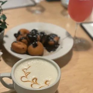 Carmel coconut coffee , and mini donuts .