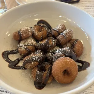 Chocolate drizzled mini donuts