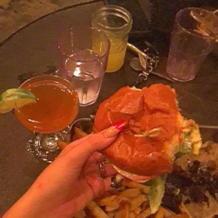 Port of Havana Cocktail, Veggie Burger