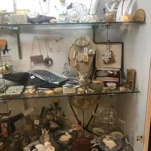 Antique and vintage silver compacts, silver purses, Victorian gold pins, vintage pipes, snuff boxes, perfume compacts, silver chatelaine++