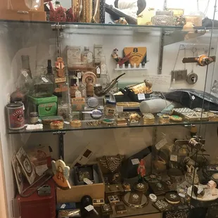 Antique medical items, medical druggist tins and bottles, vintage new pipes, compacts, purses, pill boxes, so much!