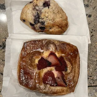 Blueberry scone and strawberry cream cheese tart