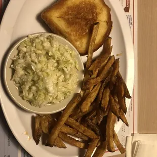 Grilled Cheese Sandwich with Cole Slaw and French Fries
