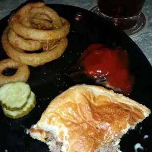Bacon blue cheese burger with a side of Jack and Coke is good