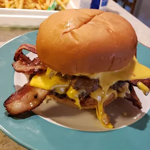 This is the double bacon cheese burger. These burgers are the best ever!