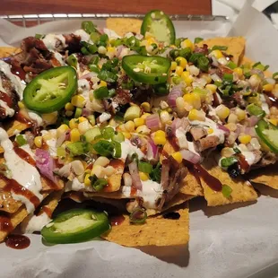 Pulled pork nachos... Needs more cheese sauce!