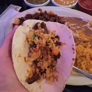 Chili Rojo on a fresh flour tortilla