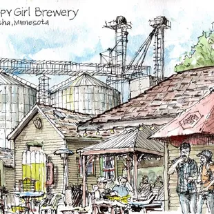 Hand drawn sketch of Hoppy Girl Brewing