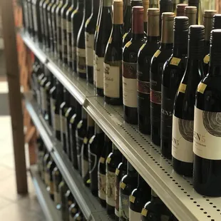 rows of wine bottles