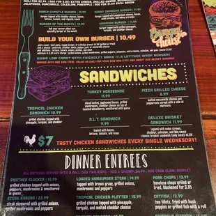 a menu for burgers and sandwiches