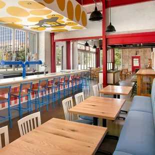 a brightly decorated restaurant