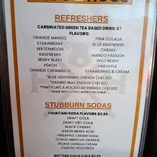 Beverages menu