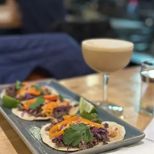 Tacos with coffee based cocktail