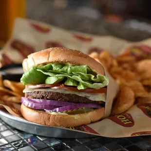 a burger and fries