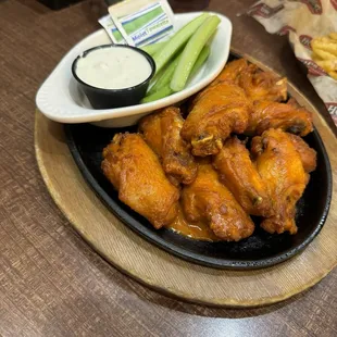 Chicken BONE-IN WINGS; need crisped up, missing carrots