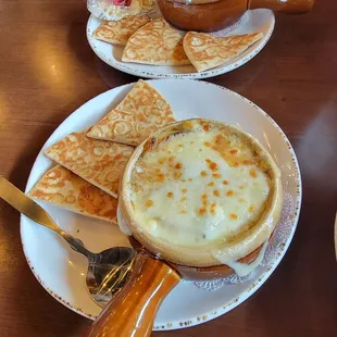 Clam Chowder and French Onion Soup
