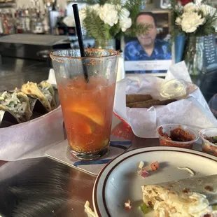 Bloody Mary-grilled fish tacos  and mozzarella sticks.