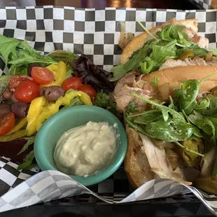 Old Blue Chair sandwich with side salad.