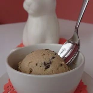 a bowl of chocolate chip cookie dough