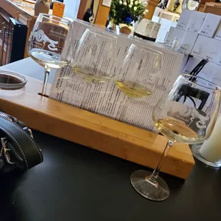 wine glasses and menu