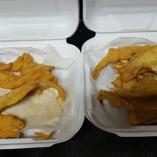 Regular fish sandwich to the left, jumbo fish sandwich to the right.