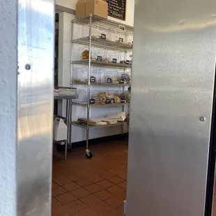 I spy the bagel rack with 15 different selections.