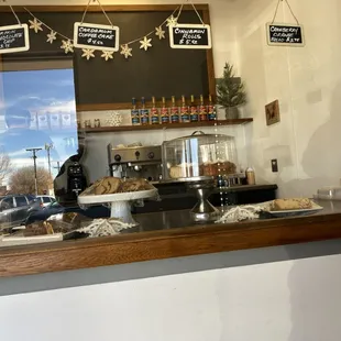 At the counter are all the fresh baked goods. You can order coffee, espresso, chia or an assortment of hot or cold beverages.