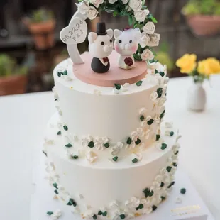Two tier cake with original flavor and strawberries! It was so good!! (cake topper by HANAforest on Etsy)