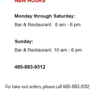 the hours and hours of the restaurant