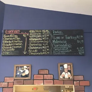 a menu on the wall